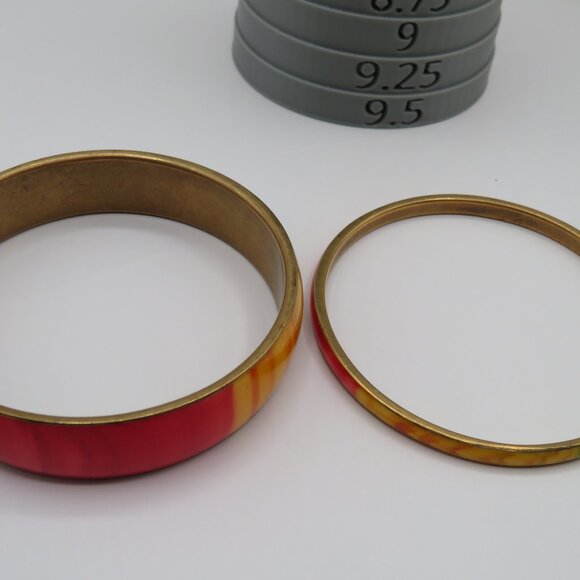 Vintage Rainbow Design Brass Bangle Bracelets Set of 2 - Picture 7 of 10